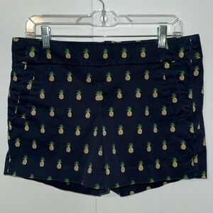 J. Crew Navy Blue Pineapple Print Shorts Stretch Cotton Twill Women’s 6